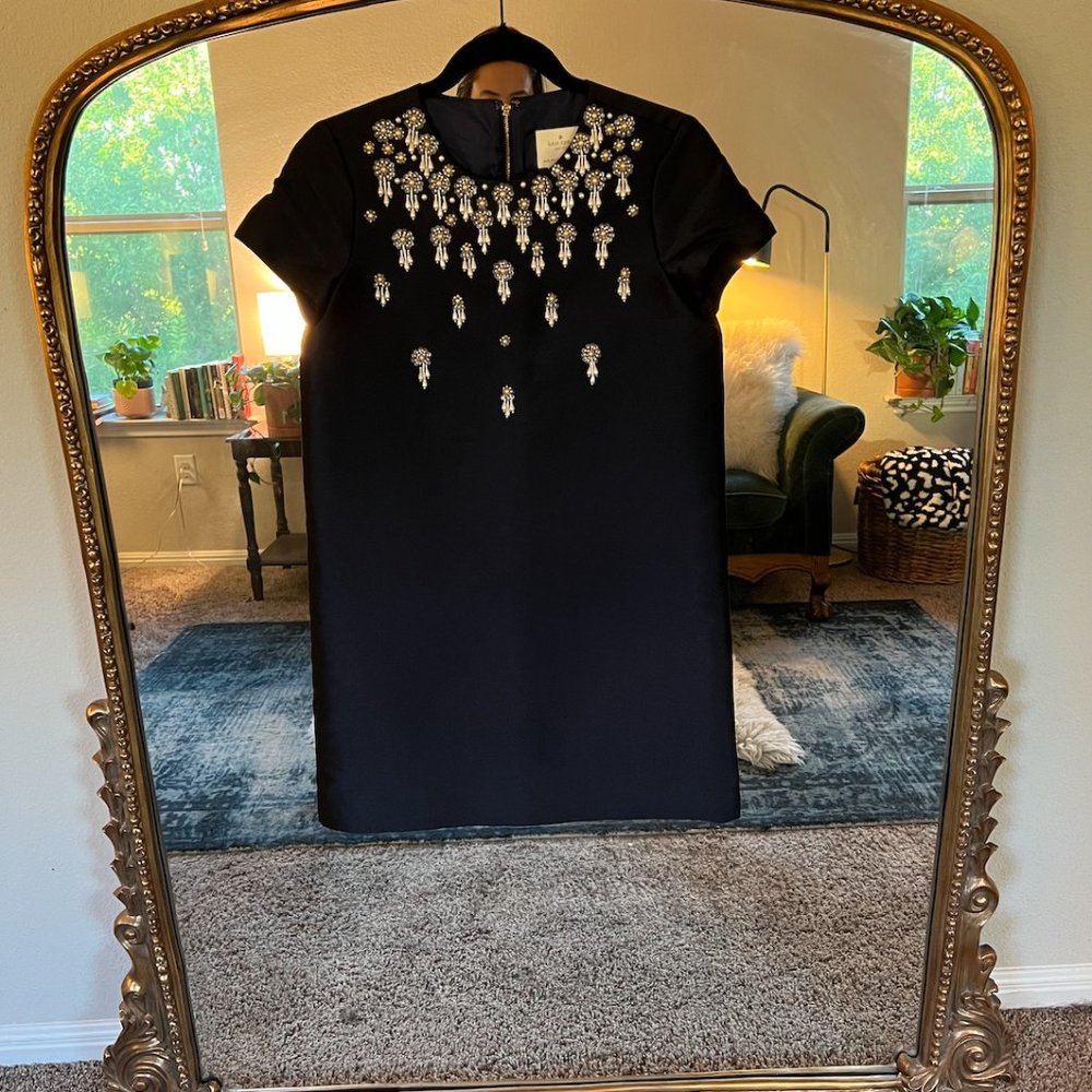 ♠️ Kate Spade Navy Embellished Faille Dress, Size 4, Like-New,  ♠️